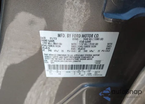 2013 Ford Edge Limited from USA, damaged, VIN 2FMDK3KC8DBC34410